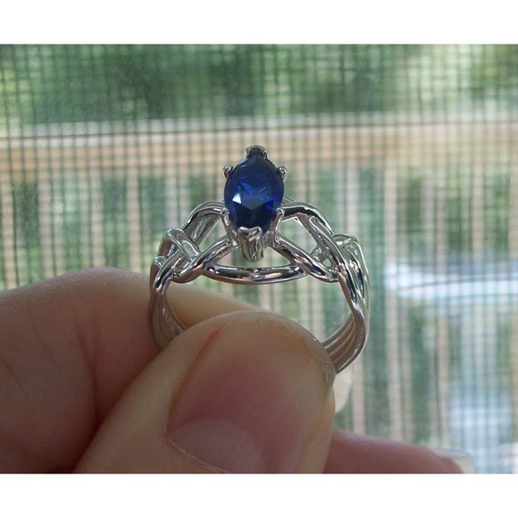 925 STERLING SILVER Marquise Blue Spinel Celtic Knot Ring - Picture 8 of 16